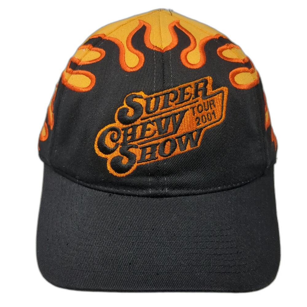 Sportcap Baseball Cap Black Yellow OSFM Super Chevy Show Tour 2001 Hat Flames